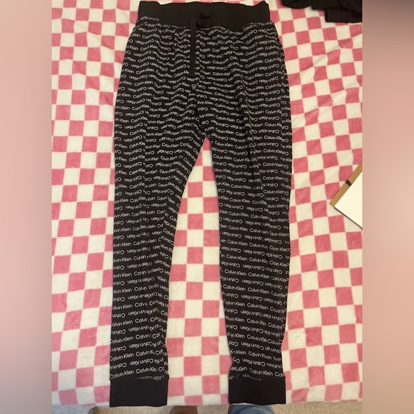 Calvin Klein Black and White Track Pants with Text Design - Picture 1 of 2